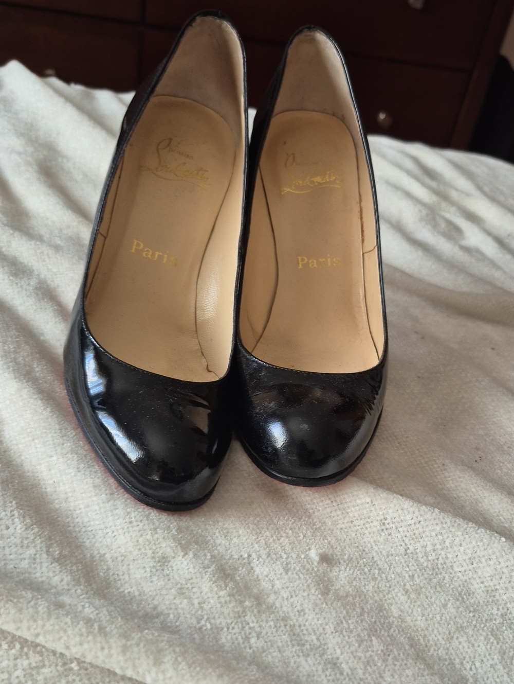 Christian Louboutin Black Patent Leather Round-Toe Pumps
